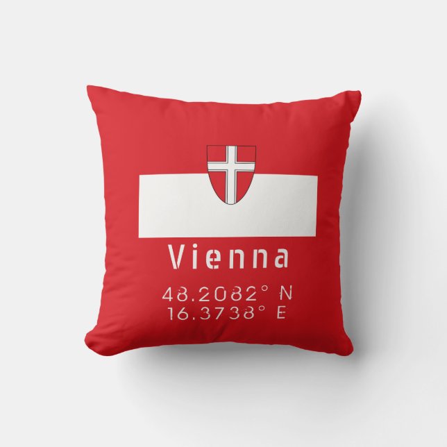 Cojín Decorativo Bandera y coordenadas de Viena (Anverso)