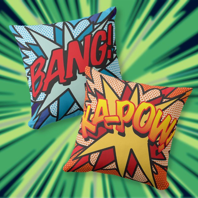 Cojín Decorativo ¡BANG! KA-POW! de libro de historietas (Modern Fun Comic Book BANG KA-POW Throw Pillow)