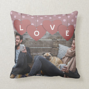 Cojín Decorativo Banner de Love Hearts Romántico Overlay Photo