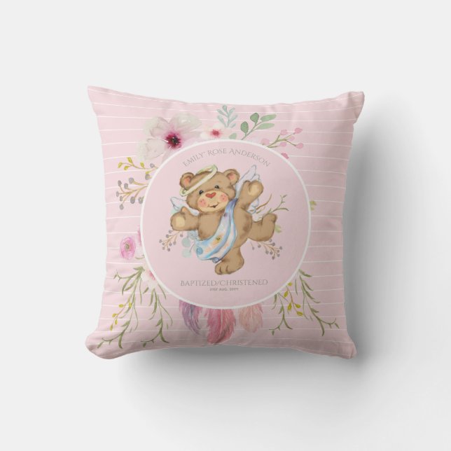 Cojín Decorativo BAPTISMO de Chicas personalizados - Teddybear Ange (Anverso)