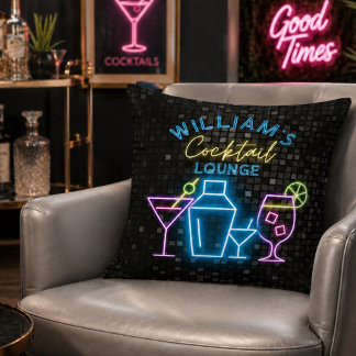 Cojín Decorativo Bar de cócteles retro con aspecto de neón