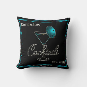 Cojín Decorativo Bar Pub Divertido de Cócteles Aqua Retro