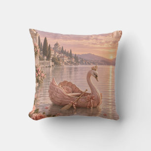 Cojín Decorativo Barca cisne agua de rosas puesta de sol romántica