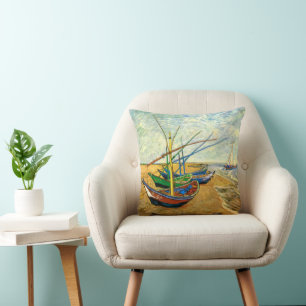 Cojín Decorativo Barcas de Pesca de Van Gogh en la Playa en Saintes