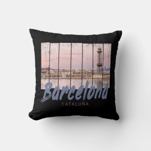 Cojín Decorativo Barcelona Catalonia sunset Skyline España vintage