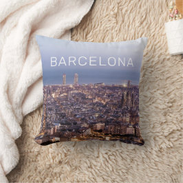 Cojín Decorativo Barcelona Cataluña Sunset Skyline España Cityscape