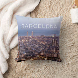 Cojín Decorativo Barcelona Cataluña Sunset Skyline España Cityscape