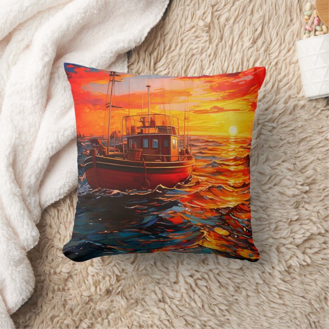 Cojín Decorativo Barco al atardecer (Manta)