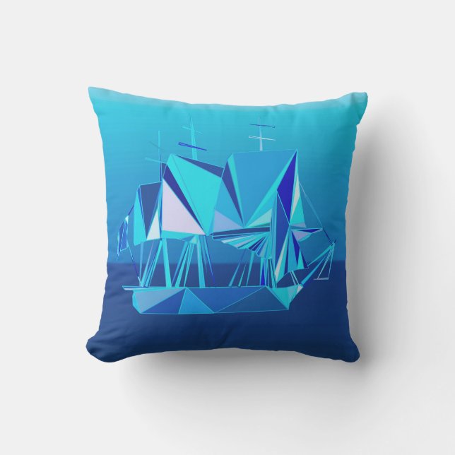 Cojín Decorativo Barco de Clipper Geométrico Moderno, Azul Cobalto (Anverso)