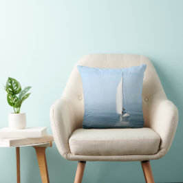 Cojín Decorativo Barco De Navegación En Agua Azul