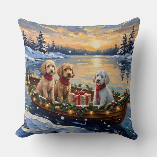 Cojín Decorativo Barco de Navidad de Caniche Fiesta (Anverso)
