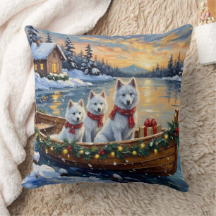 Cojín Decorativo Barco de Navidad de Samoyedo Blanco Fiesta