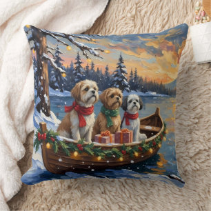 Cojín Decorativo Barco de Navidad de Shih Tzu Vacaciones