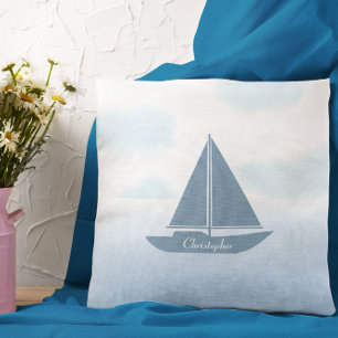 Cojín Decorativo Barco de vela acuarela azul