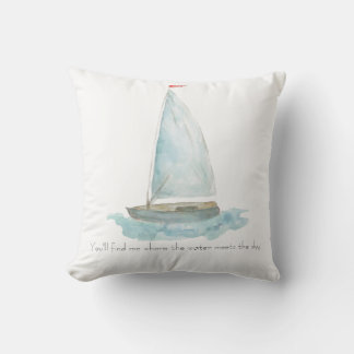 Cojín Decorativo Barco de vela acuarela costera 