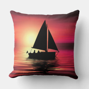 Cojín Decorativo Barco de vela al atardecer en el mar Diseño de art
