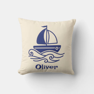 Cojín Decorativo Barco de vela azul minimalista navegación marítima