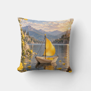 Cojín Decorativo Barco de vela de Libro de Oro Atardecer en Lago Al