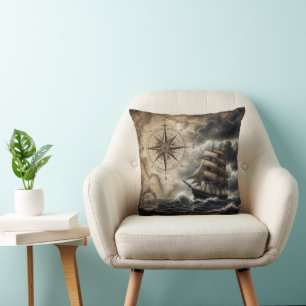 Cojín Decorativo Barco de vela vintage con rosa de los vientos