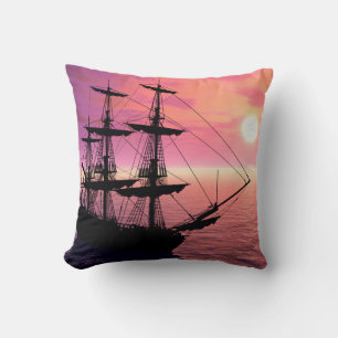 Cojín Decorativo Barco en el atardecer rosa