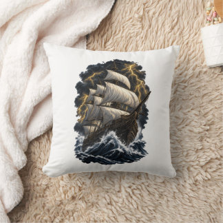 Cojín Decorativo Barco Galeón Épico en Tormenta Náutica Vintage Océ