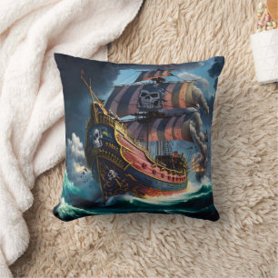 Cojín Decorativo Barco Pirata Colorido Navegando Mares Tempestuosos