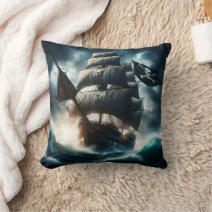Cojín Decorativo Barco pirata desafiando mares tormentosos al anoch