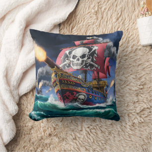 Cojín Decorativo Barco pirata en batalla en mares tormentosos