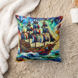 Cojín Decorativo Barco pirata luchando contra mares tormentosos al