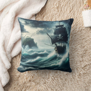 Cojín Decorativo Barco pirata luchando contra mares tormentosos cer