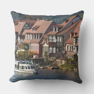 Cojín Decorativo Barco turístico en Little Venice y río Regnitz