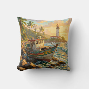 Cojín Decorativo barcos de pesca jamaiquinos viejos
