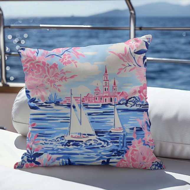 Cojín Decorativo Barcos de vela blancos acuarela Aguas azules Flora (Subido por el creador)