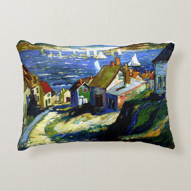 Cojín Decorativo Barcos de vela cerca del puerto, bellas pinturas d (Anverso)