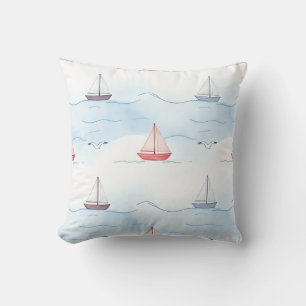 Cojín Decorativo Barcos de Vela y Gaviotas Patrón Continuo