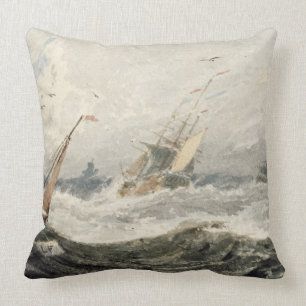 Cojín Decorativo Barcos en un mar tempestuoso (w/c sobre el grafito