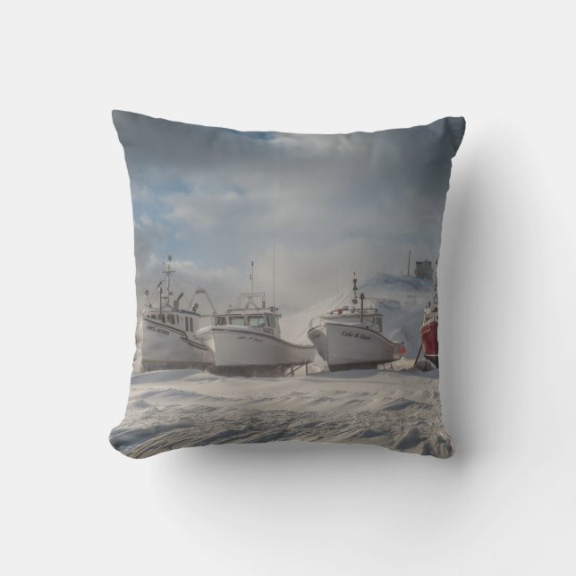 Cojín Decorativo barcos pesqueros en la nieve (Anverso)