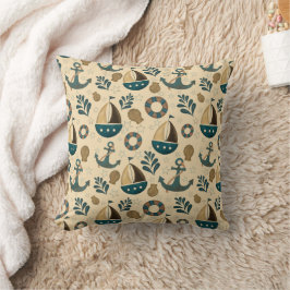 Cojín Decorativo Barcos y anclas náuticas vintage del océano