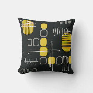 Cojín Decorativo Barkcloth de resumen atómico amarillo negro