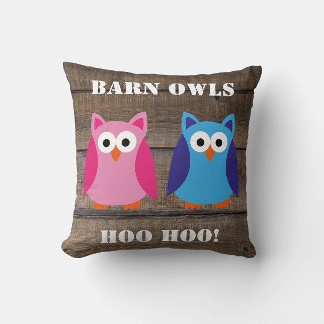 Cojín Decorativo Barn Owls Rustic Barn Wood (Anverso)