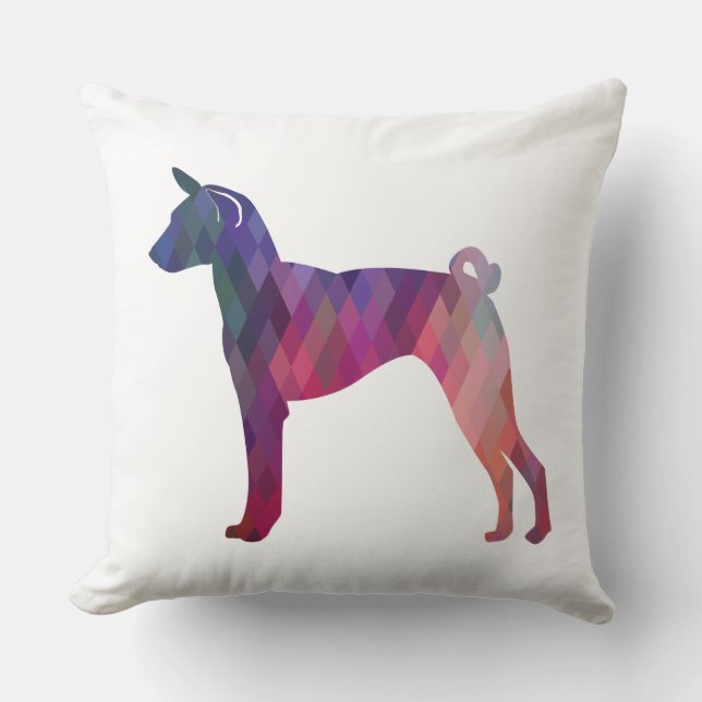 Cojín Decorativo Basenji Perro Geo Pattern Silhouette Pink (Anverso)
