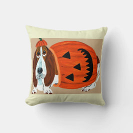Cojín Decorativo Basset Hound con disfraz de Jack-o-lantern de Hall