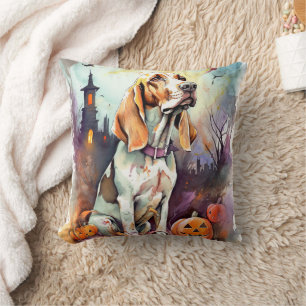 Cojín Decorativo Basset Hound de Halloween con calabazas espeluznan