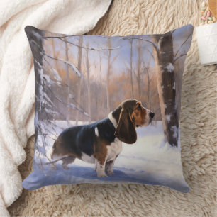Cojín Decorativo Basset Hound Deja que nieve Navidad