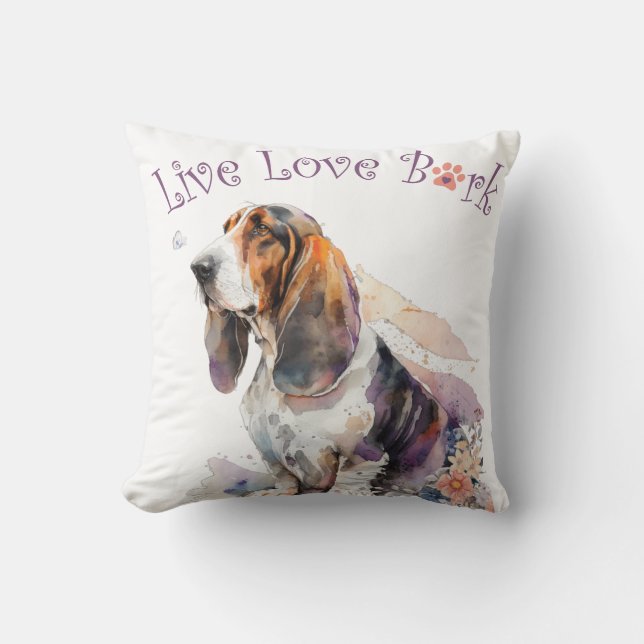 Cojín Decorativo Basset Hound Dog Mom Floral (Anverso)