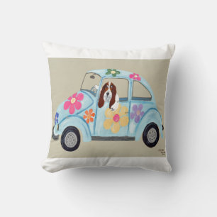Cojín Decorativo Basset Hound en Coche Hippie