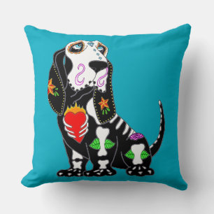 Cojín Decorativo Basset Hound Sugar Skull