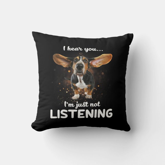 Cojín Decorativo basset hound te oigo no escuchar (Anverso)