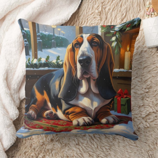 Cojín Decorativo Basset Hound With Christmas Lights Holiday  (Manta)