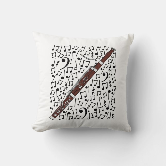 Cojín Decorativo Bassoon Musical Notes Bassoonist Music Teacher (Anverso)